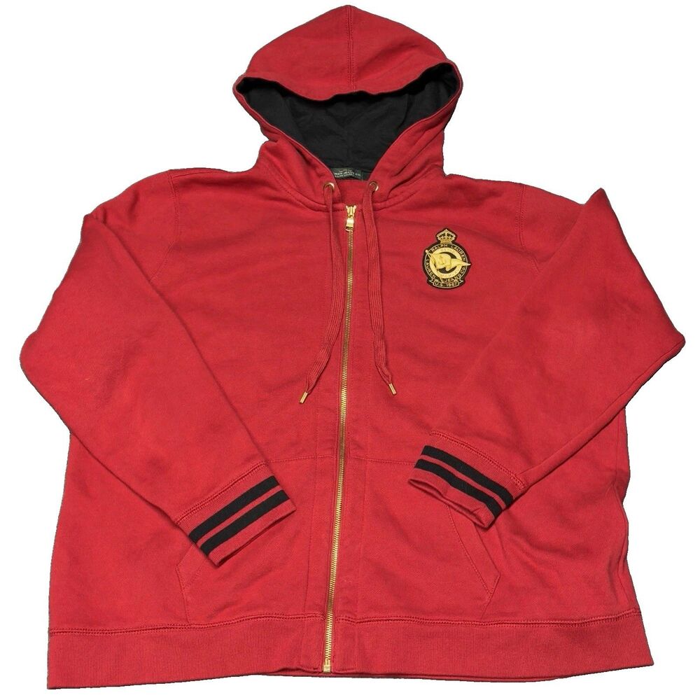 Vintage LRL Lauren Ralph Lauren Red Full Zip Hoodie Crest XL Y2K Preppy Rugby